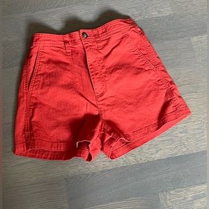XS Madewell Camp Shorts in red (“Thai chili”).